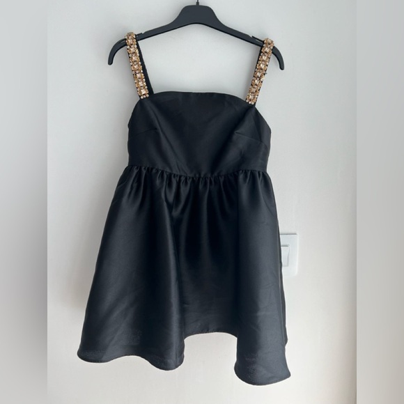 Self Portrait BLACK TAFFETA EMBELLISHED MINI DRESS - Picture 3 of 4